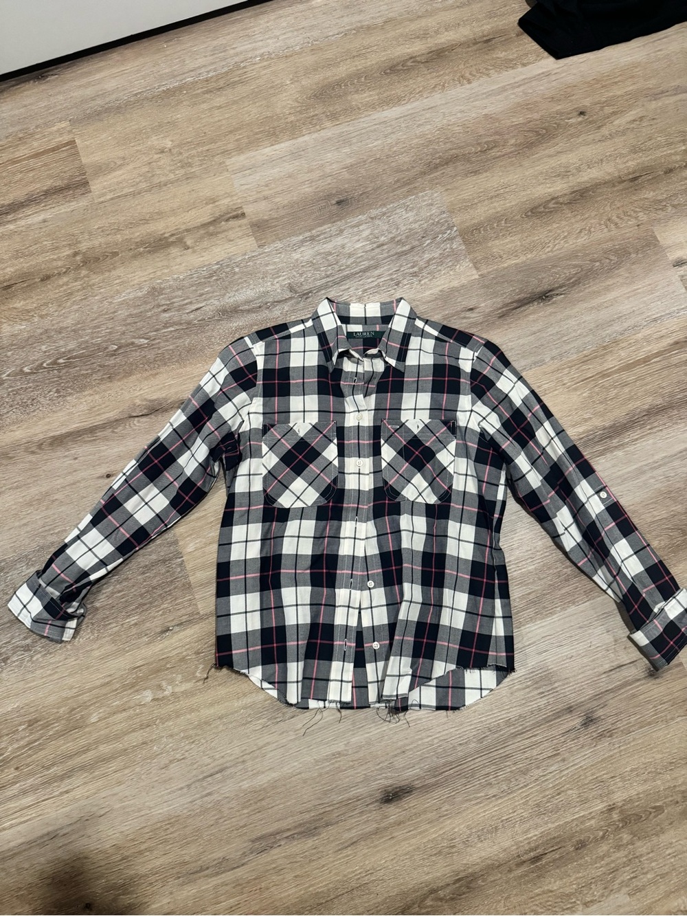 Ralph Lauren Women’s Black & White Plaid Button-Up Shirt for Men